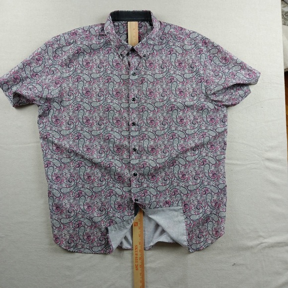 Michael Strahan Mens XXL Slim Fit Paisley Short Sleeve Button Down Shirt - Picture 13 of 13